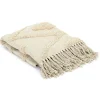 Plaid Ethnique Relief Losange Ecru en coton