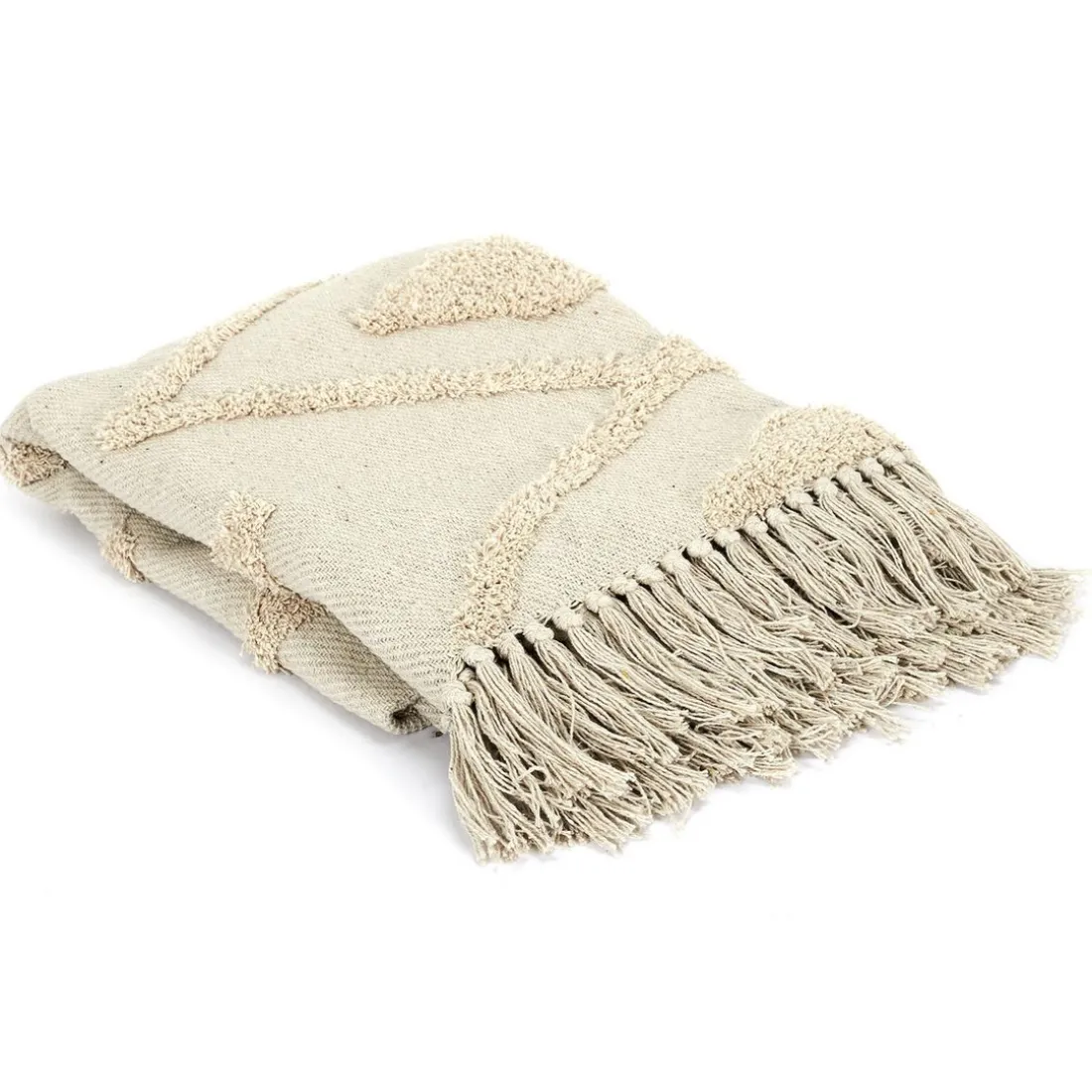 Plaid Ethnique Relief Losange Ecru en coton