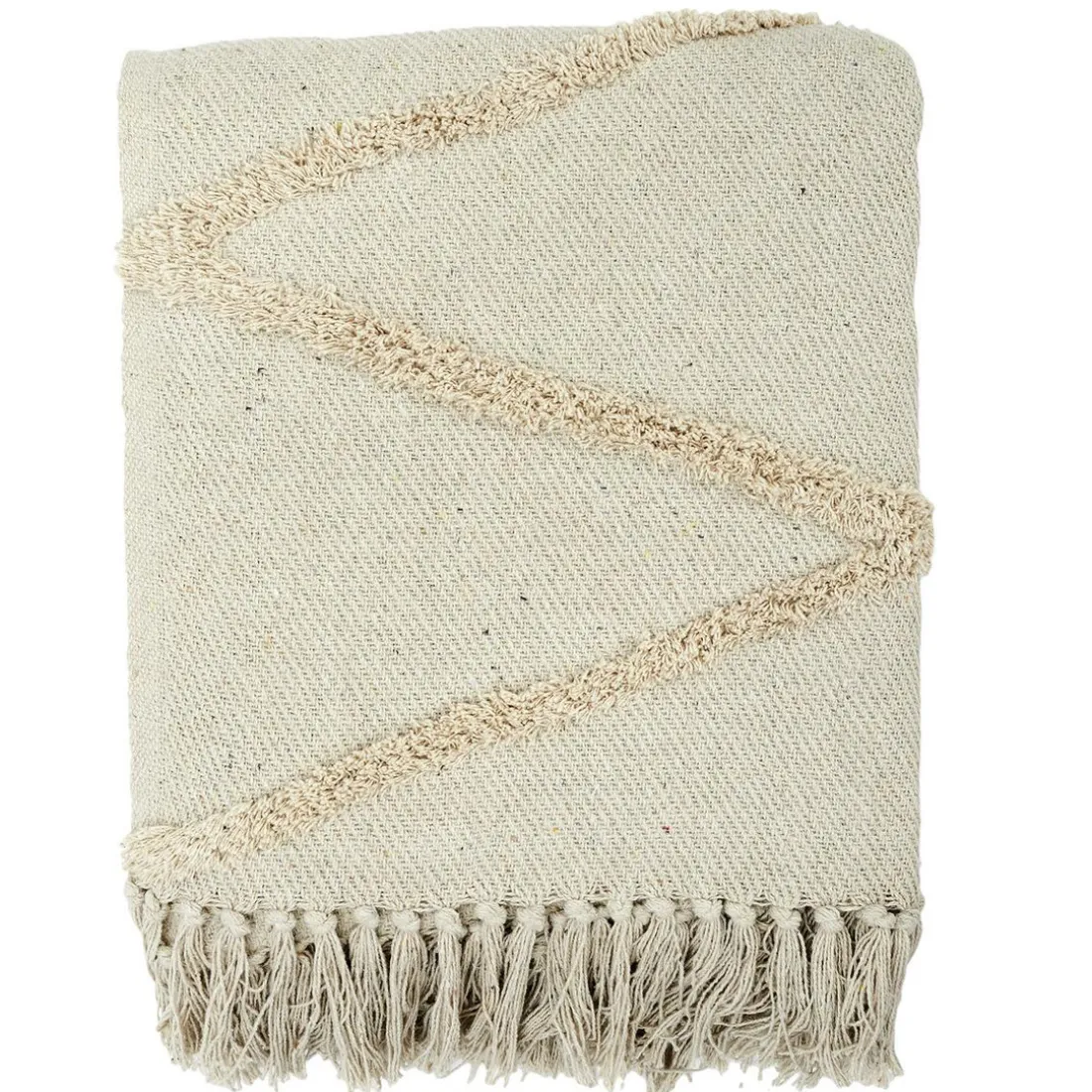 Plaid Ethnique Relief Losange Ecru en coton