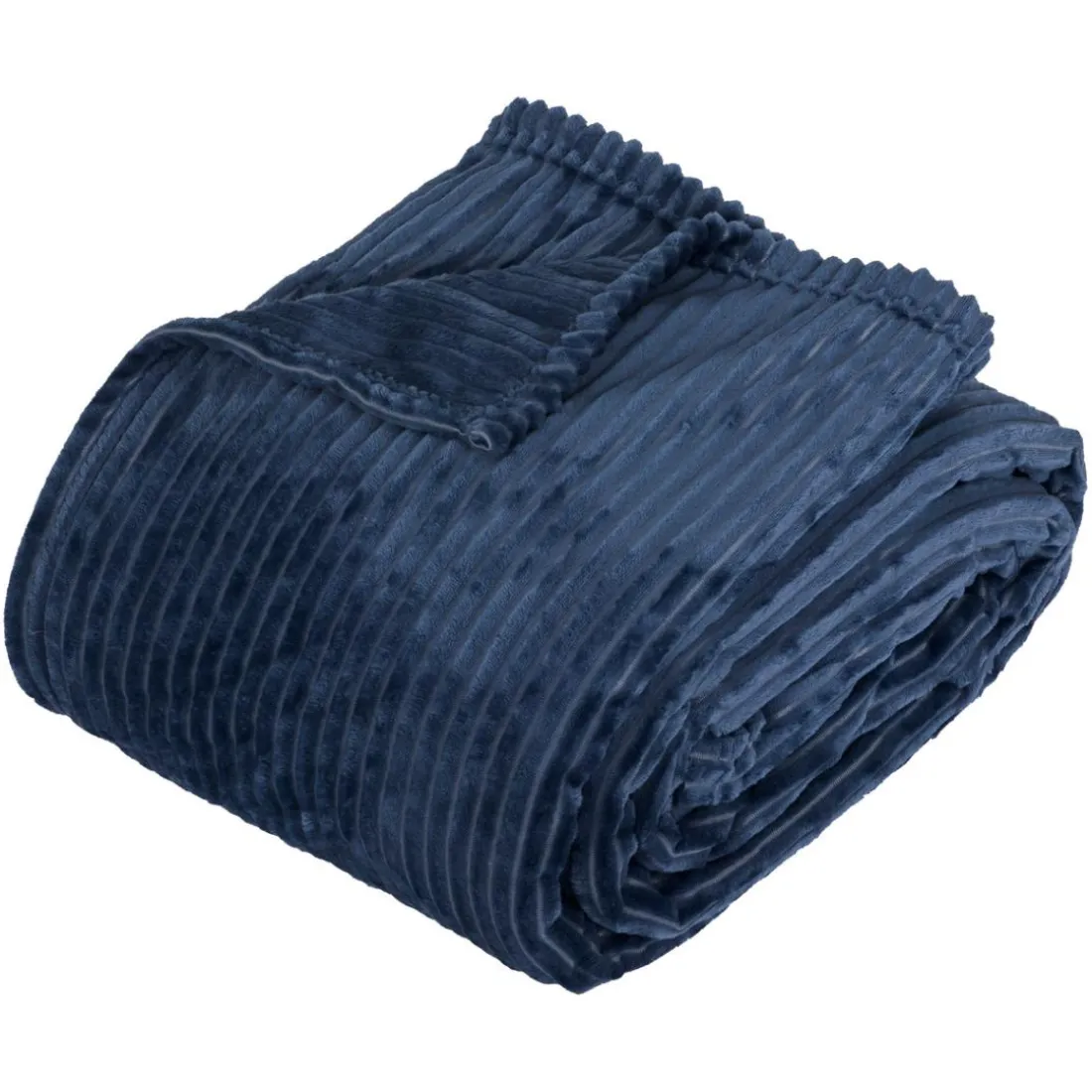 Plaid flanelle côtelé Arum 240x220cm - bleu encre