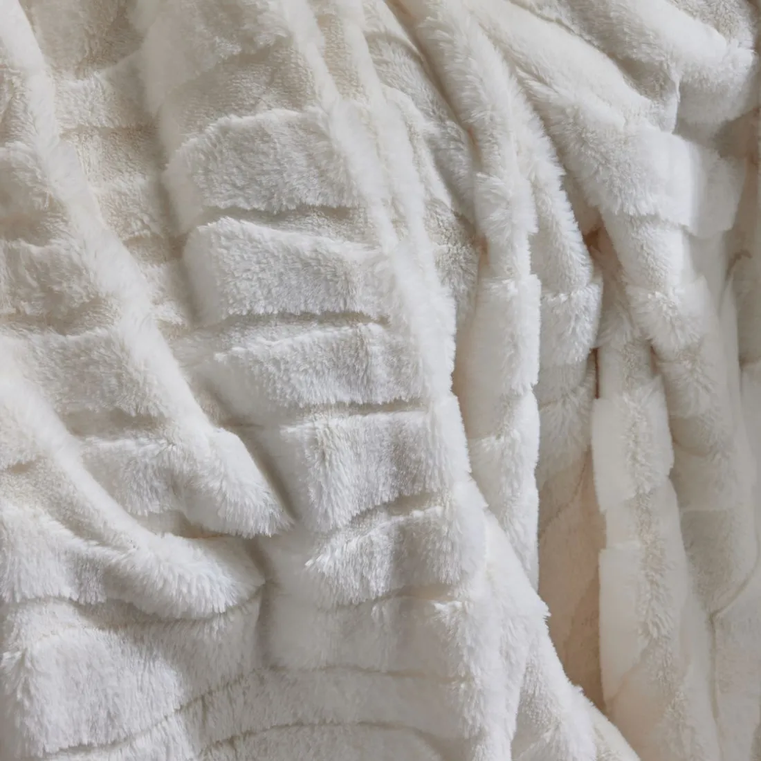 Plaid Jacquard en polyester550g/m² MATCHA 130 x 180 Crème