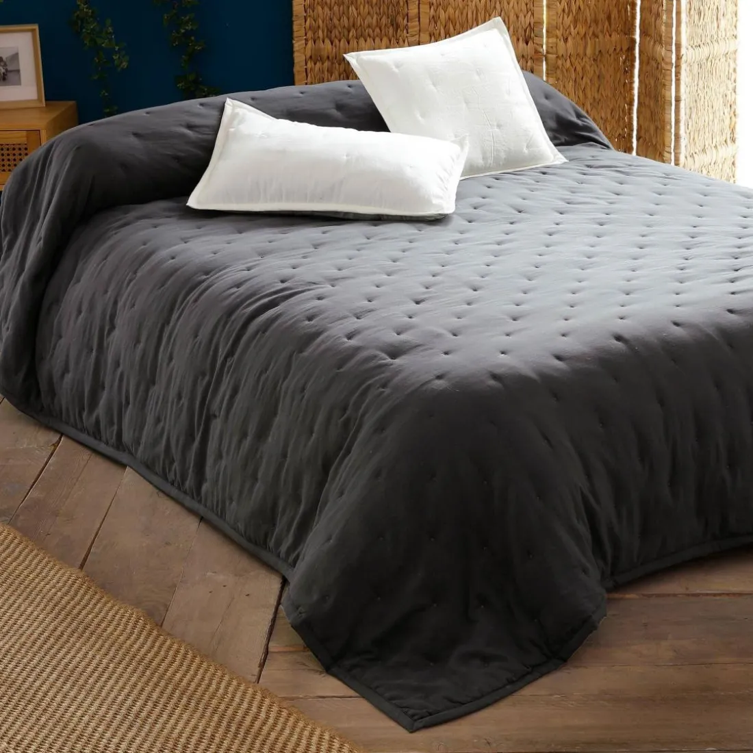 Plaid matelassé CELESTE 150 x 200 cm gris anthracite