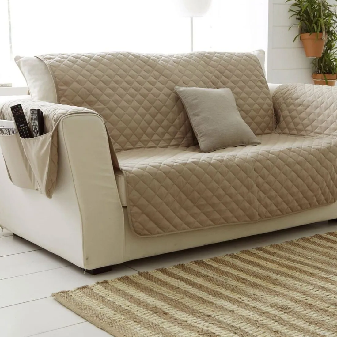 Plaid piquage carreaux Becquet - Beige