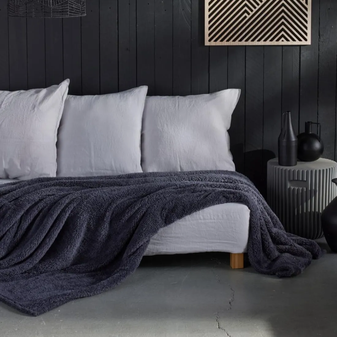 Plaid Teddy en Polyester 130 x 180 BIEN AU CHAUD Fusain
