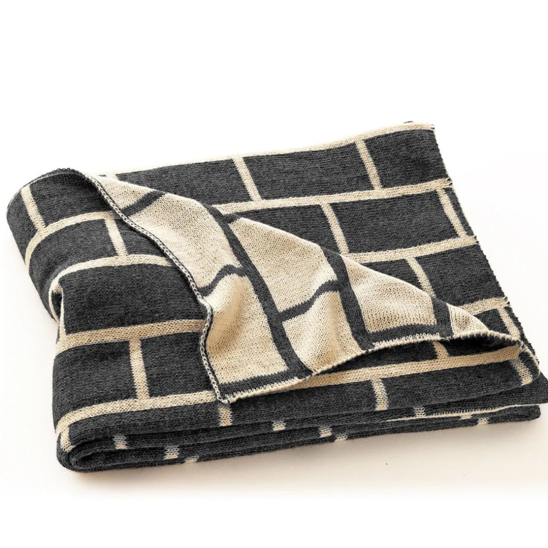 Plaid tricot effet brique noir BRIQUE TRICOT