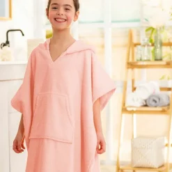 Poncho à capuche enfant rose thé