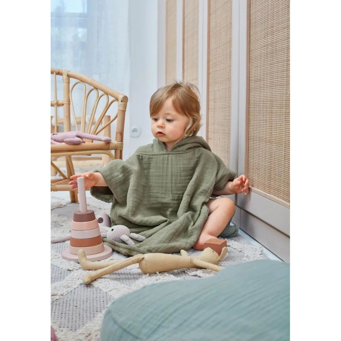 Poncho 1 et 2 ans en Coton Vert