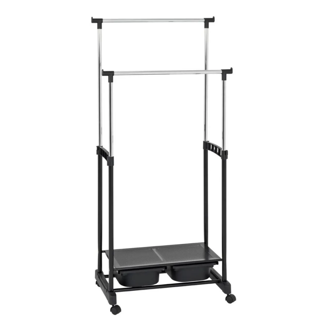 Portant à vetement sur roulettes double tringle métal et plastique
