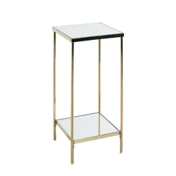 Porte plante en acier laitonné et étagères verre miroir