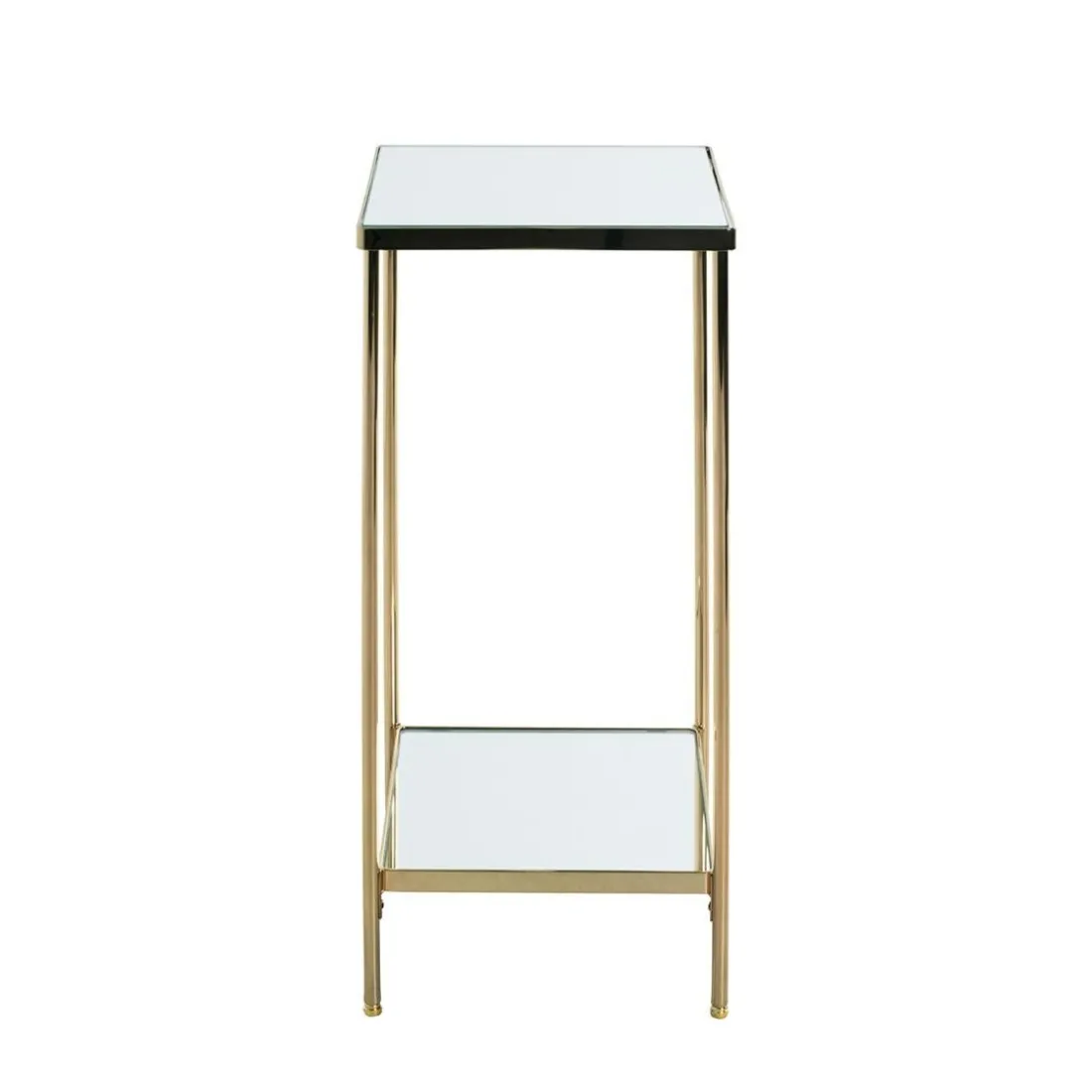 Porte plante en acier laitonné et étagères verre miroir