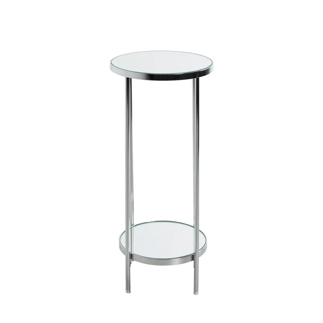 Porte plante en métal chromé et étagères en verre miroir