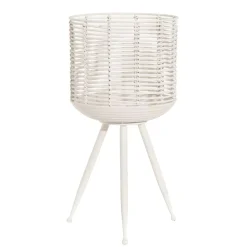 Porte plante métal rotin blanc Cando