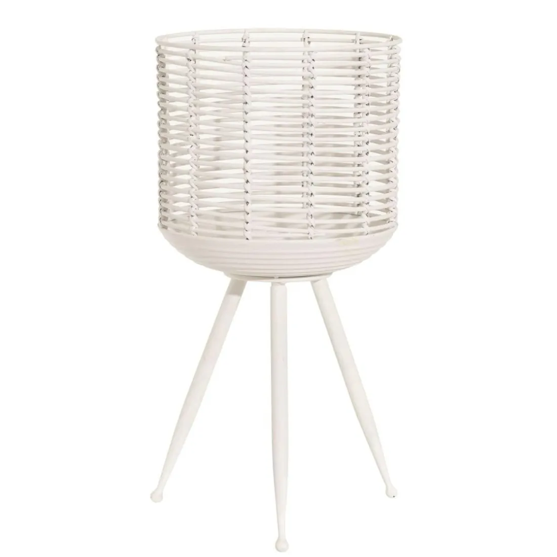 Porte plante métal rotin blanc Cando