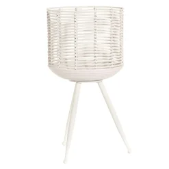 Porte plante métal rotin blanc Cando