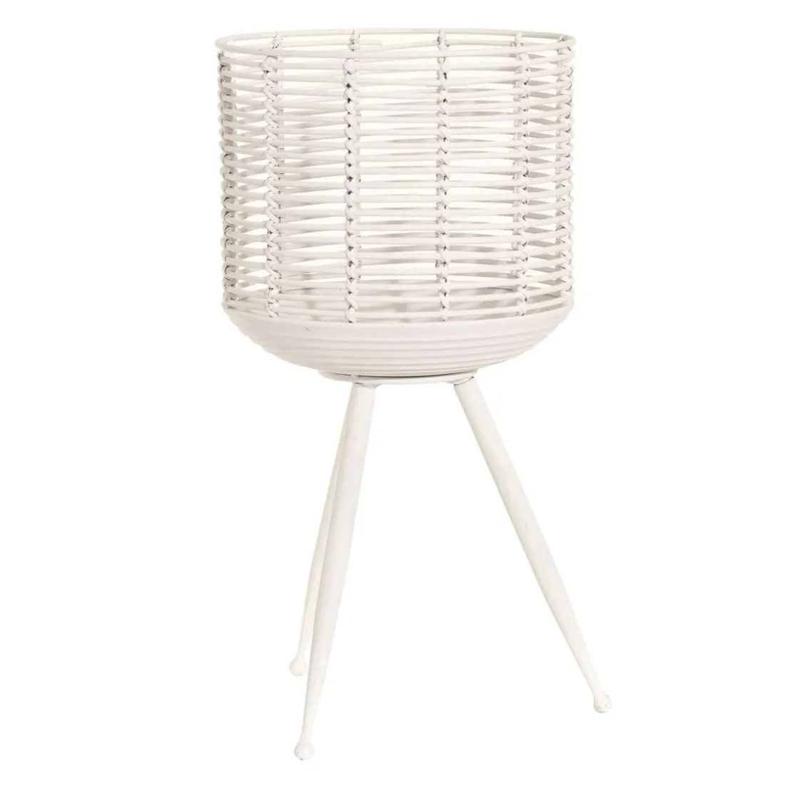 Porte plante métal rotin blanc Cando