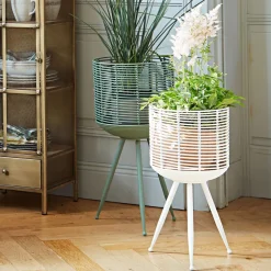 Porte plante métal rotin vert Cando