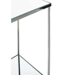 Porte plantes en acier chromé et étagère en verre miroir