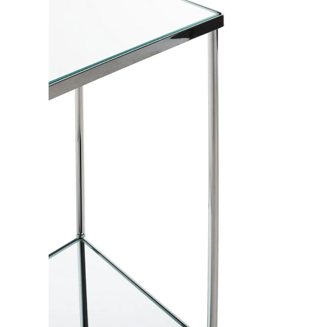 Porte plantes en acier chromé et étagère en verre miroir