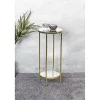 Porte plantes en métal laitonné avec étagères en verre miroir