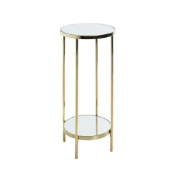 Porte plantes en métal laitonné avec étagères en verre miroir
