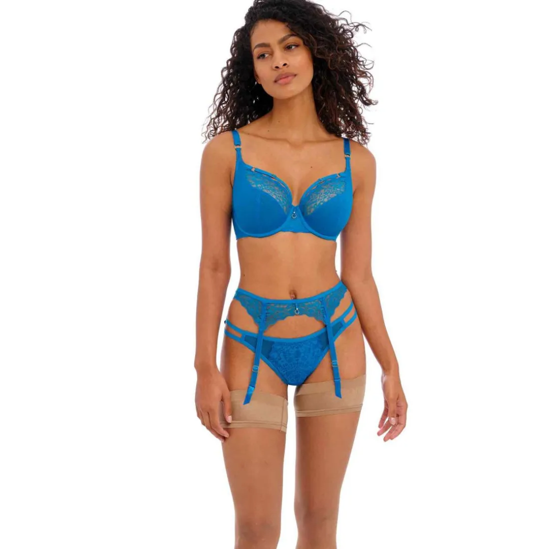 Porte-jarretelles en dentelle Freya Bleu