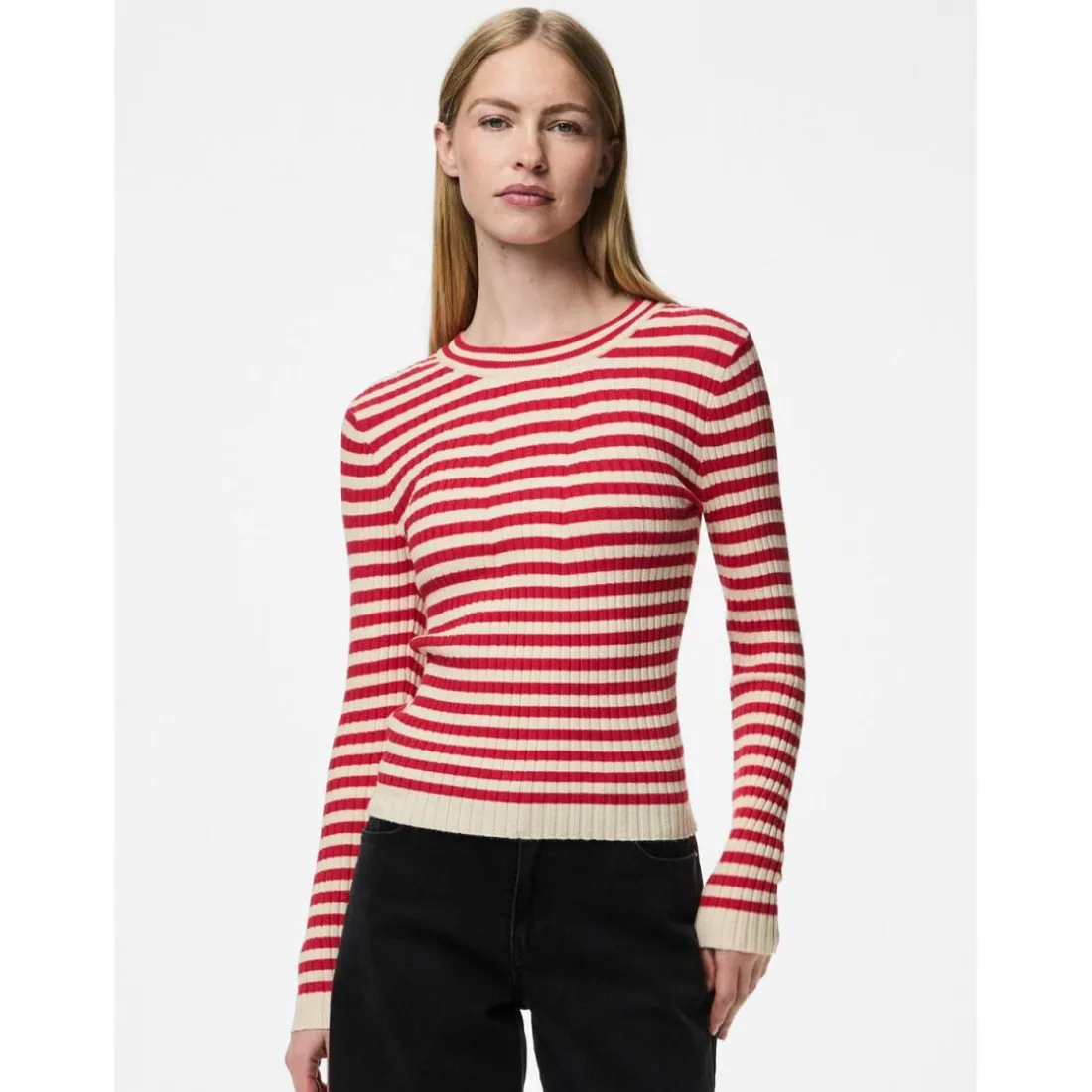 Pull à maille en viscose Crista rayures rose Anya