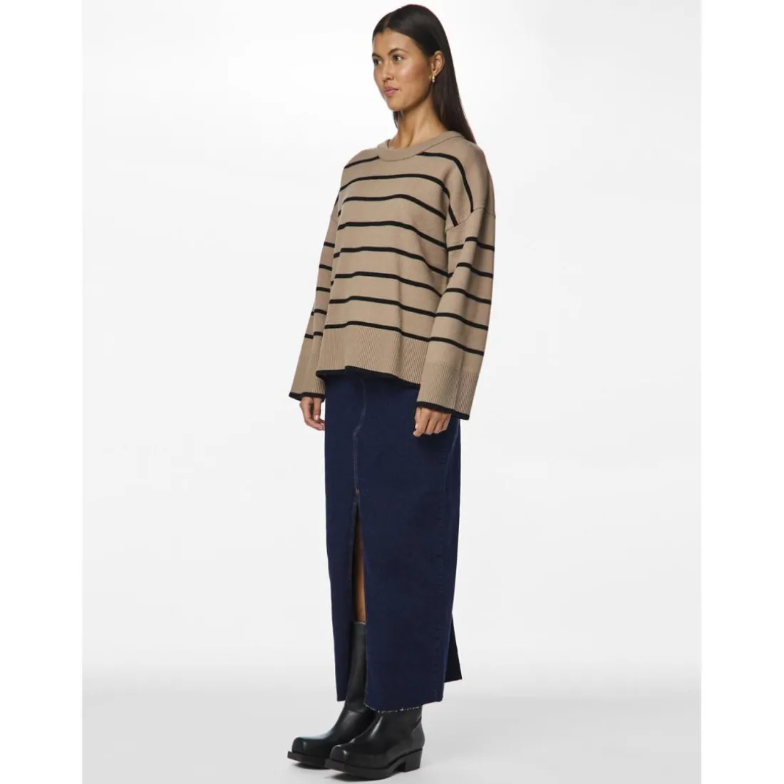 Pull à maille en viscose Mathilde rayures gris Ria