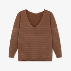 Pull chocolat à rayures marron