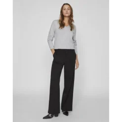 Pull col en v épaules tombantes gris Bella