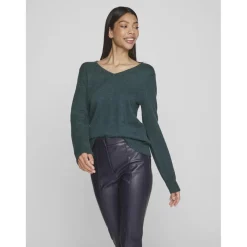 Pull col en v épaules tombantes turquoise Meg