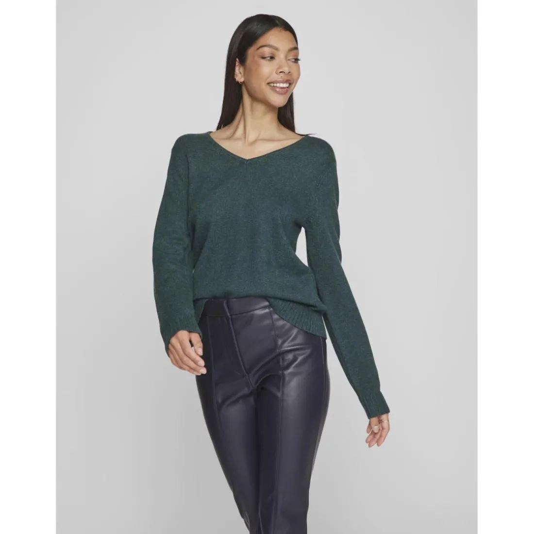 Pull col en v épaules tombantes turquoise Meg