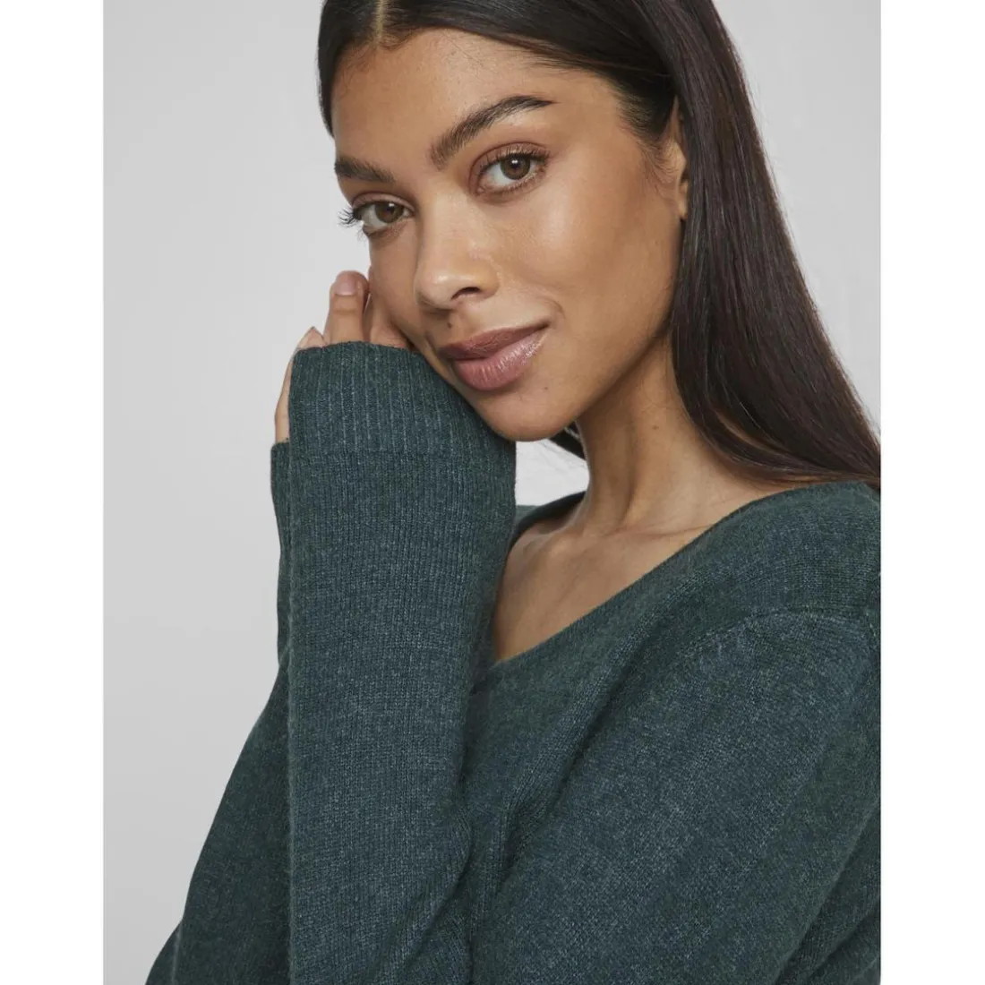 Pull col en v épaules tombantes turquoise Meg