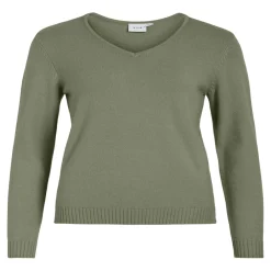 Pull col en v épaules tombantes vert Eve