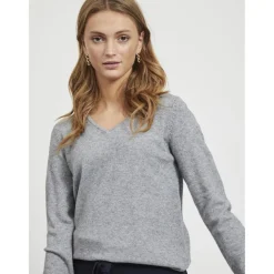 Pull col en v épaules tombantes gris Iris