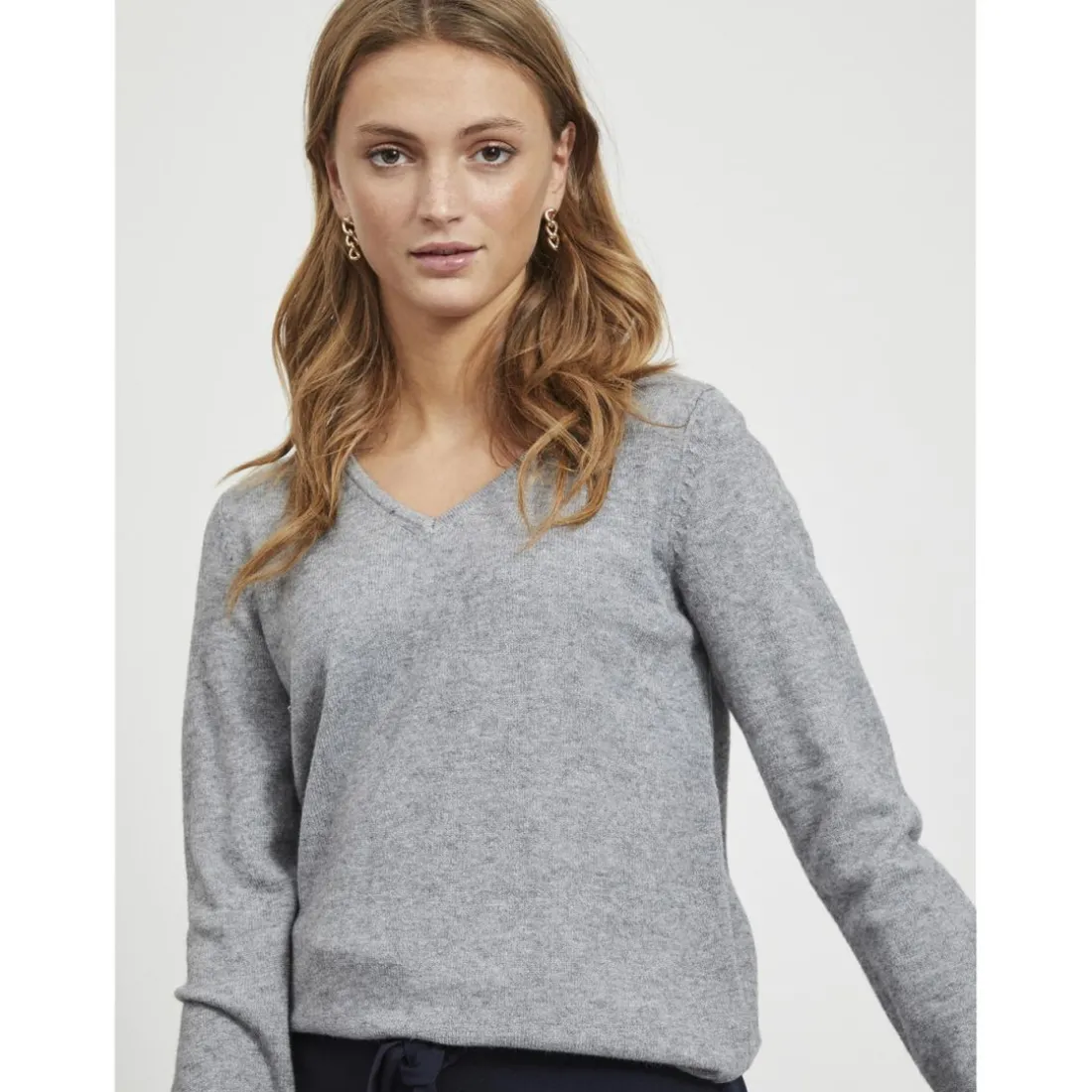 Pull col en v épaules tombantes gris Iris
