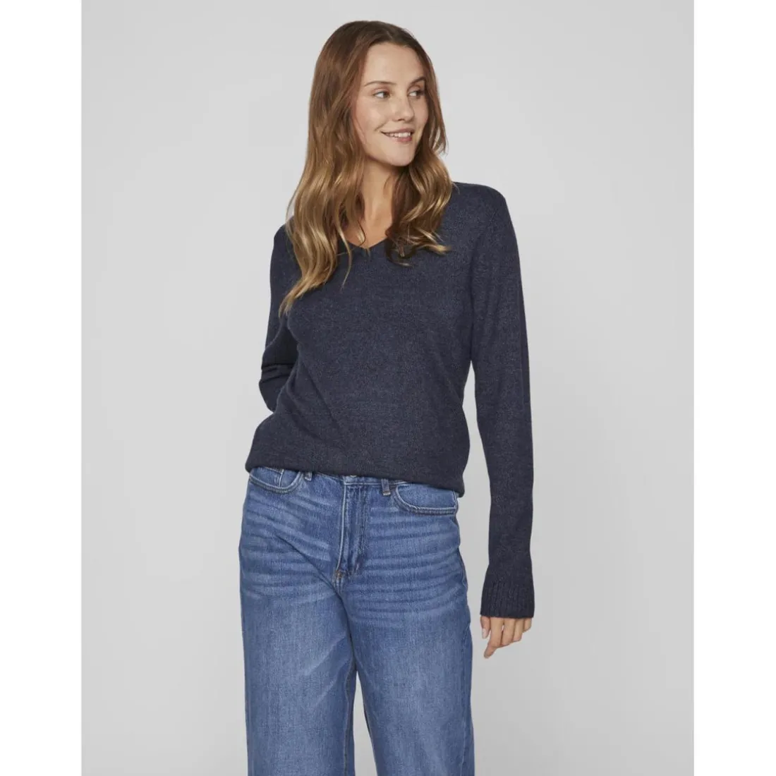 Pull col en v épaules tombantes bleu Maud