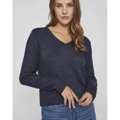 Pull col en v épaules tombantes bleu Maud