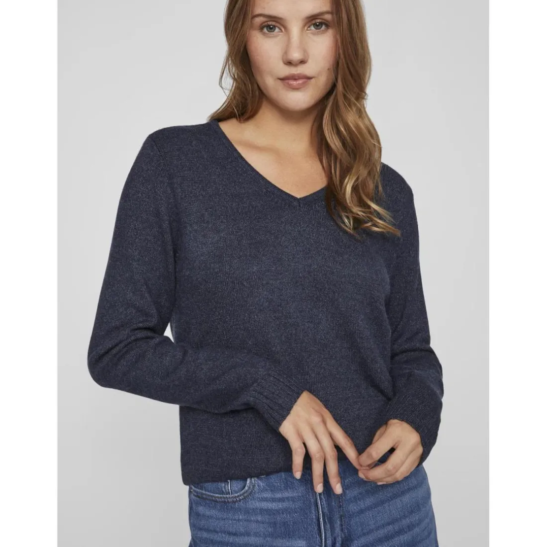 Pull col en v épaules tombantes bleu Maud