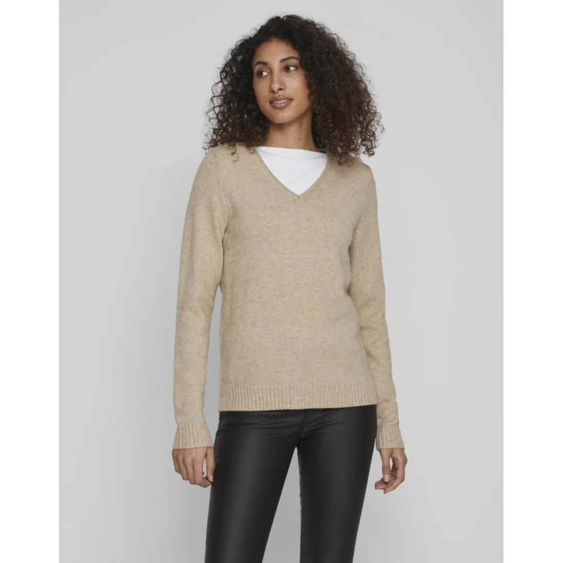 Pull col en v épaules tombantes marron Vox