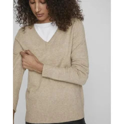 Pull col en v épaules tombantes marron Vox