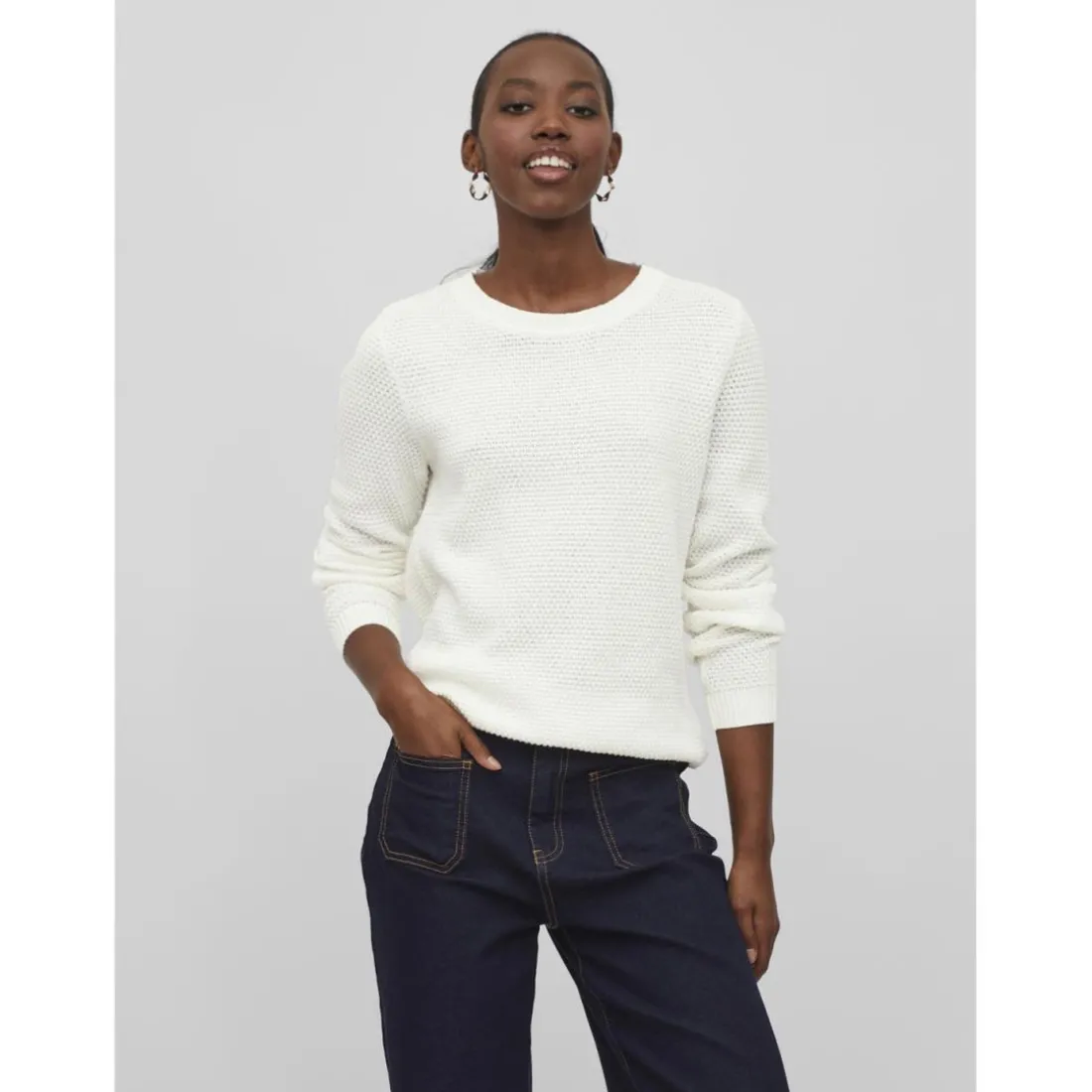 Pull col rond blanc en coton Sia