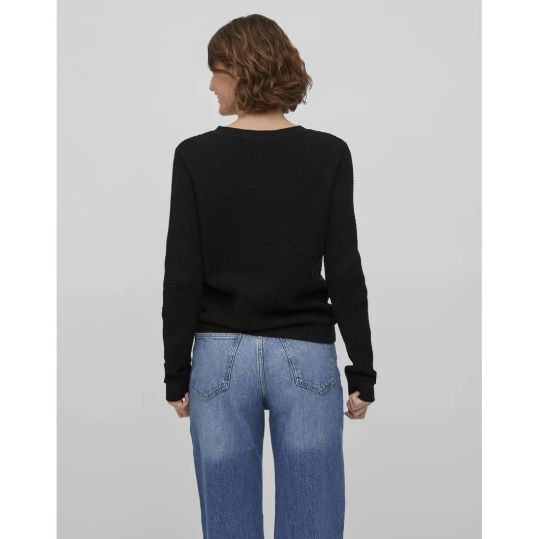 Pull col rond noir en coton