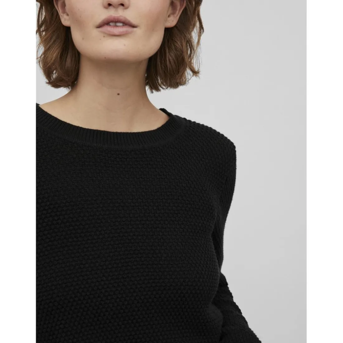 Pull col rond noir en coton
