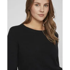 Pull col rond poignets côtelés noir en viscose