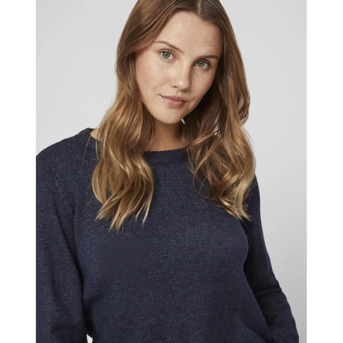 Pull col rond poignets côtelés bleu en viscose Julia