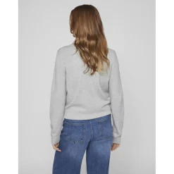 Pull col rond poignets côtelés gris en viscose
