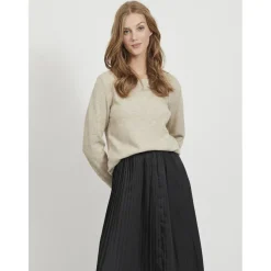 Pull col rond poignets côtelés marron en viscose Lara