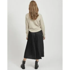 Pull col rond poignets côtelés marron en viscose Lara
