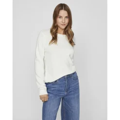 Pull col rond poignets côtelés blanc en viscose