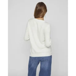 Pull col rond poignets côtelés blanc en viscose